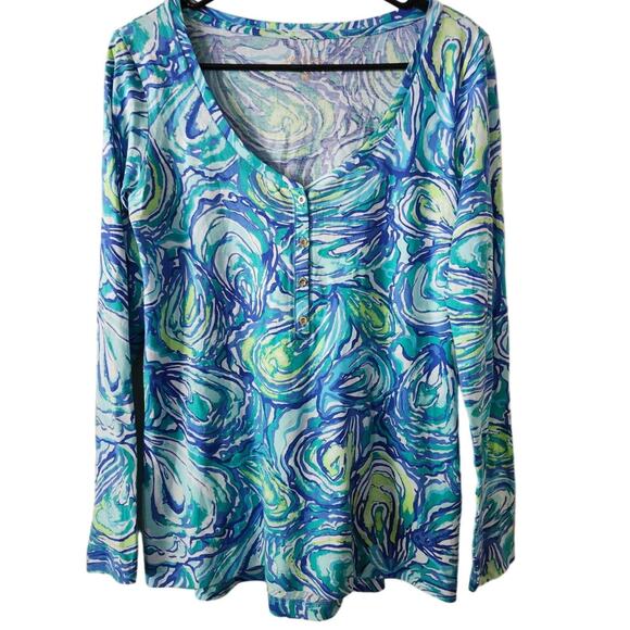Lilly Pulitzer Pima Cotton XS Blouse Blue Waves - Picture 1 of 5